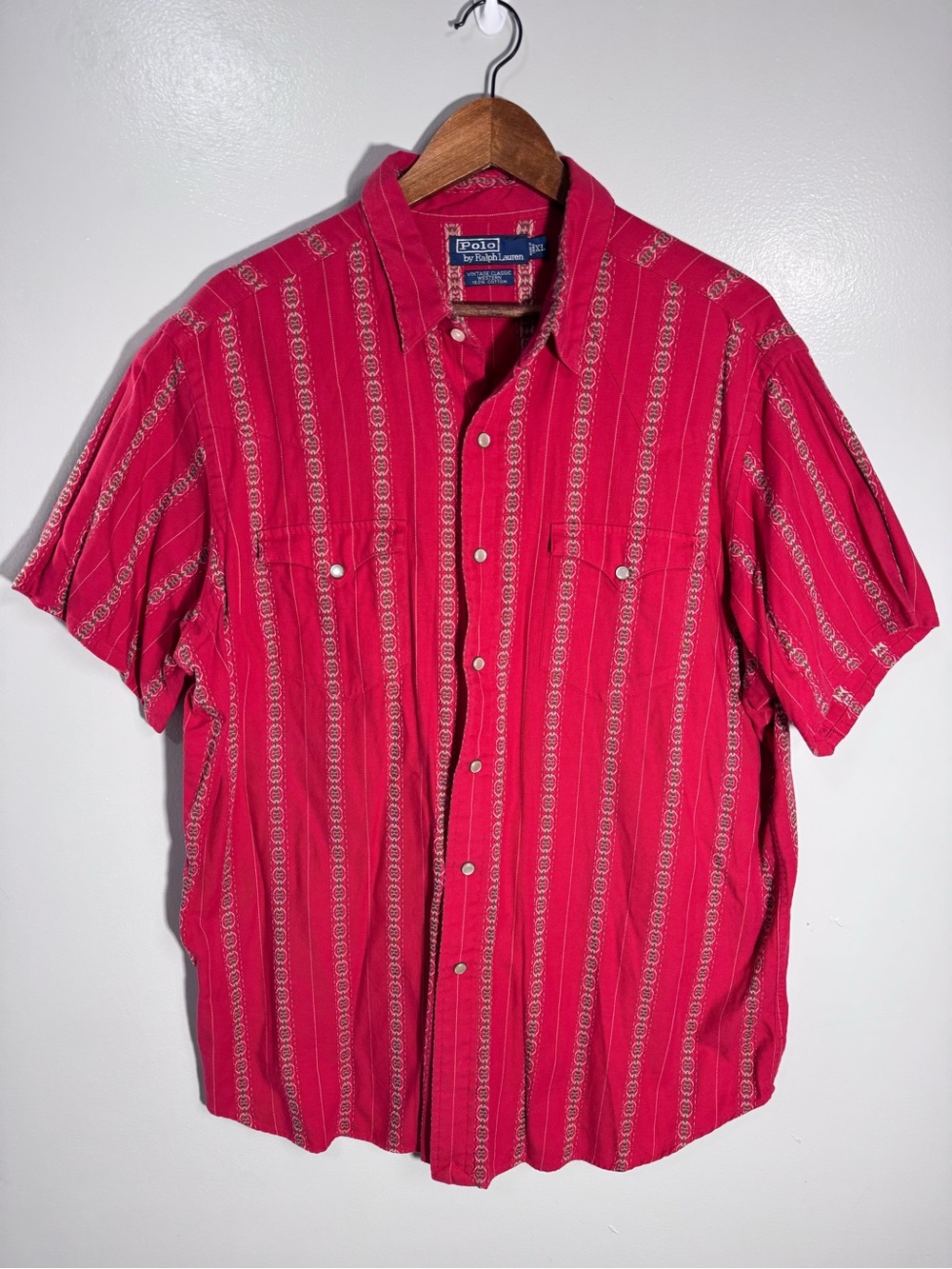 Polo Ralph Lauren Vintage Classic Rodeo Western Shirt Red Pearl Snap
